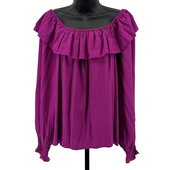 Knox Rose Top WMNS M Fuchsia Long Sleeve Ruffle Off Shoulder Boho Peasant Blouse - Picture 1 of 8